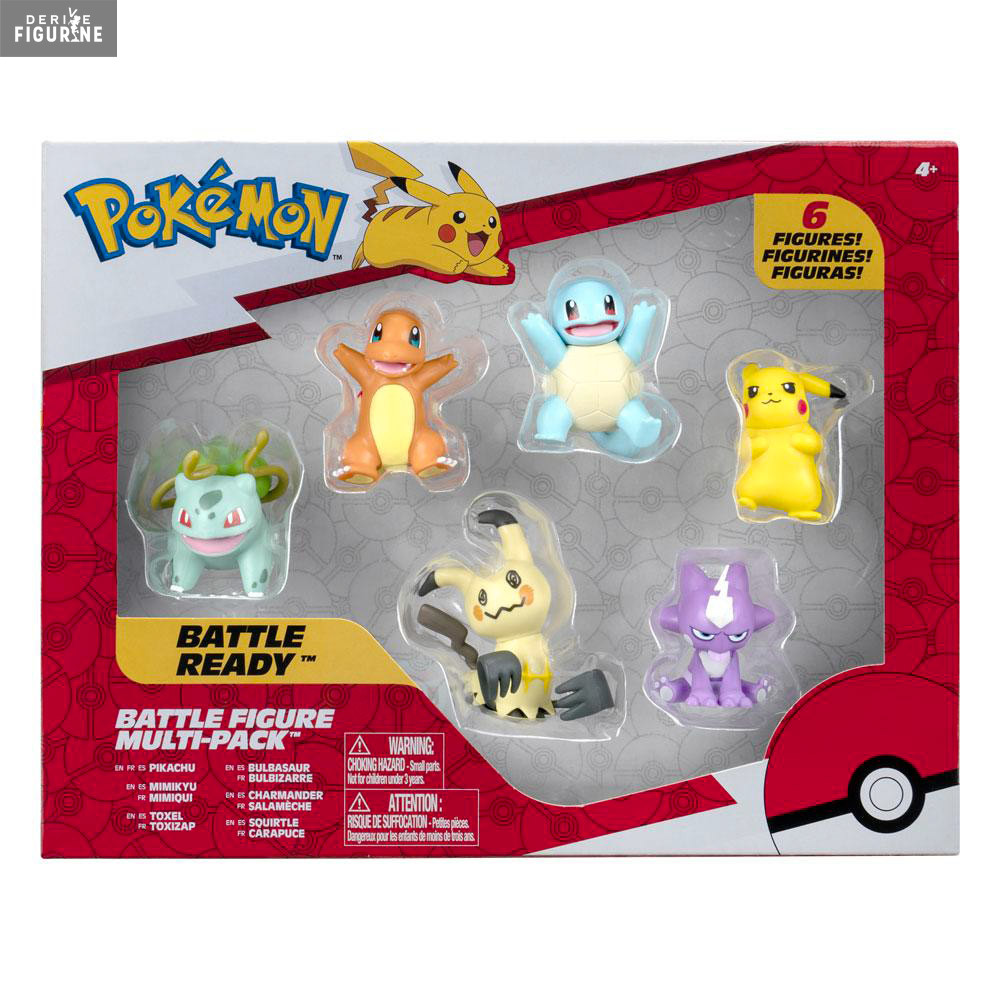 Pack 6 figurines Pikachu 2, Carapuce, Salamèche, Bulbizarre, Mimiqui et  Toxizap, Battle - Pokemon - Boti