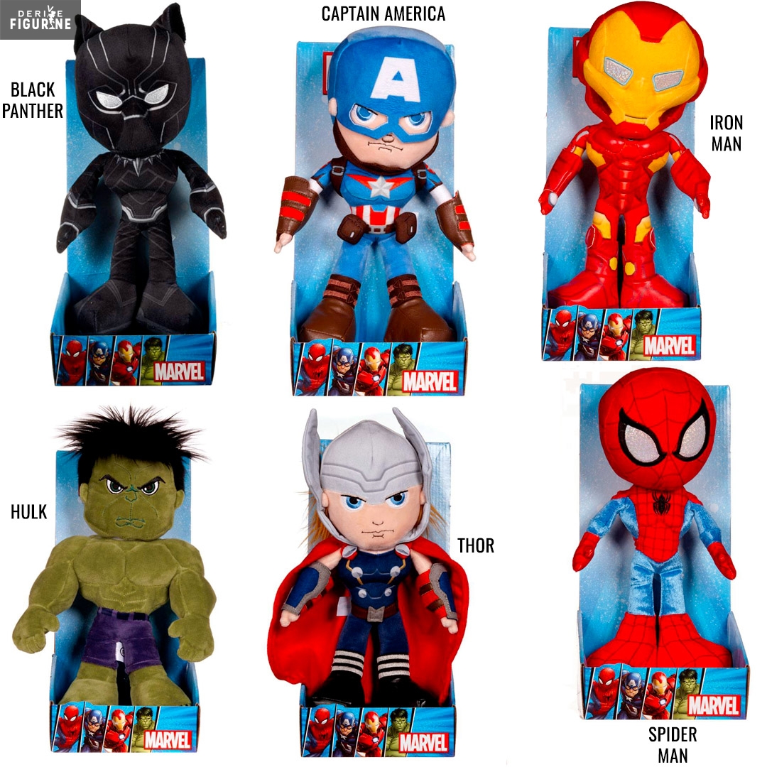 Peluche Marvel, Avengers - Black Panther, Captain America, Iron Man, Hulk,  Thor ou Spider-Man